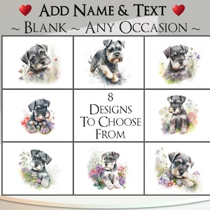 Schnauzerkaart: voeg je tekst + naam toe ~ binnenbericht ~ elke gelegenheid of blanco ~ schnauzer, hond, huisdier, hond, portret, huisdier