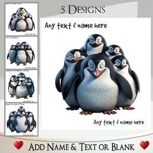 Carte pingouin : ajoutez votre texte et votre nom, message à l'intérieur, 5 modèles au choix ~ pingouins, groupe de pingouins, colonie, drôle, humoristique