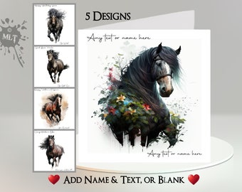 Horse Card: Add Your Text + Name ~ 5 Designs To Choose From ~ Inside Message ~ Western, Wild West, Black Horse, Wild Horses, Horse Rider