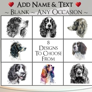 Biglietto Spaniel: aggiungi il tuo testo + nome ~ Messaggio interno ~ Qualsiasi occasione ~ Springer Spaniel, cane, animale domestico, canino, ritratto di animale domestico