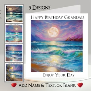 Carte de plage au clair de lune : ajoutez votre texte et votre nom ~ message intérieur ~ plage tropicale, lune, vagues, mer, océan, palmiers, sable, vacances, vacances