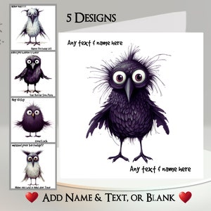 Tarjeta de pájaro: agregue su texto + nombre ~ Mensaje interior ~ Cuervo, gaviota, búho, pájaro extraño, mirlo, pájaro blanco, divertido, gracioso, pájaro lindo
