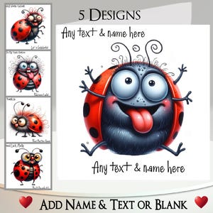 Tarjeta divertida de Mariquita: Agregue su texto + nombre, mensaje interior, 5 diseños para elegir ~ Mariquita, Insecto, Raro, Humorístico, Mariquita alienígena, Mancha