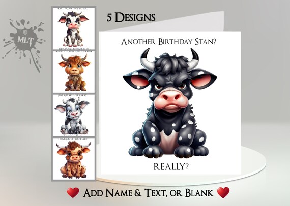 Grumpy Cow Card: Add Your Text Name Inside Message Funny Cow, Angry Cow,  Baby Cow, Calf, Bovine, Farmyard, Farm Animal - Etsy