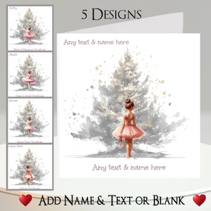 Weihnachtskarte: Füge deinen Text + Namen hinzu, Innenseite Text, 5 Designs, Ballerina, Tänzerin, Ballett, Weihnachtsbaum, Tutu, Ballettschuhe, Kind