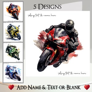 Carte moto : ajoutez votre texte et votre nom ~ message intérieur ~ personnalisation, moto, moto, vélo, motard, motards, superbike, course, balade