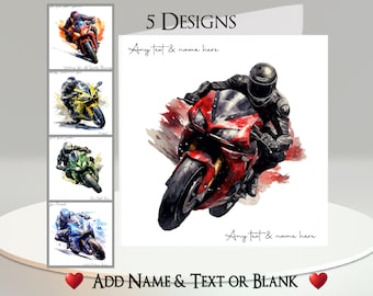 Motorbike Card: Add Your Text + Name, Inside Message, 5 Designs. Motorcycle, Bike, Biker, Bikers, Rider, Superbike, Race, Ride Out