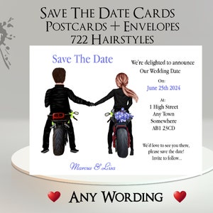 Biker Save The Date-kaart: tekst + naam toevoegen, haar kiezen ~ binnenbericht ~ huwelijk, bruiloft, verloving, motor, motorfiets, fiets