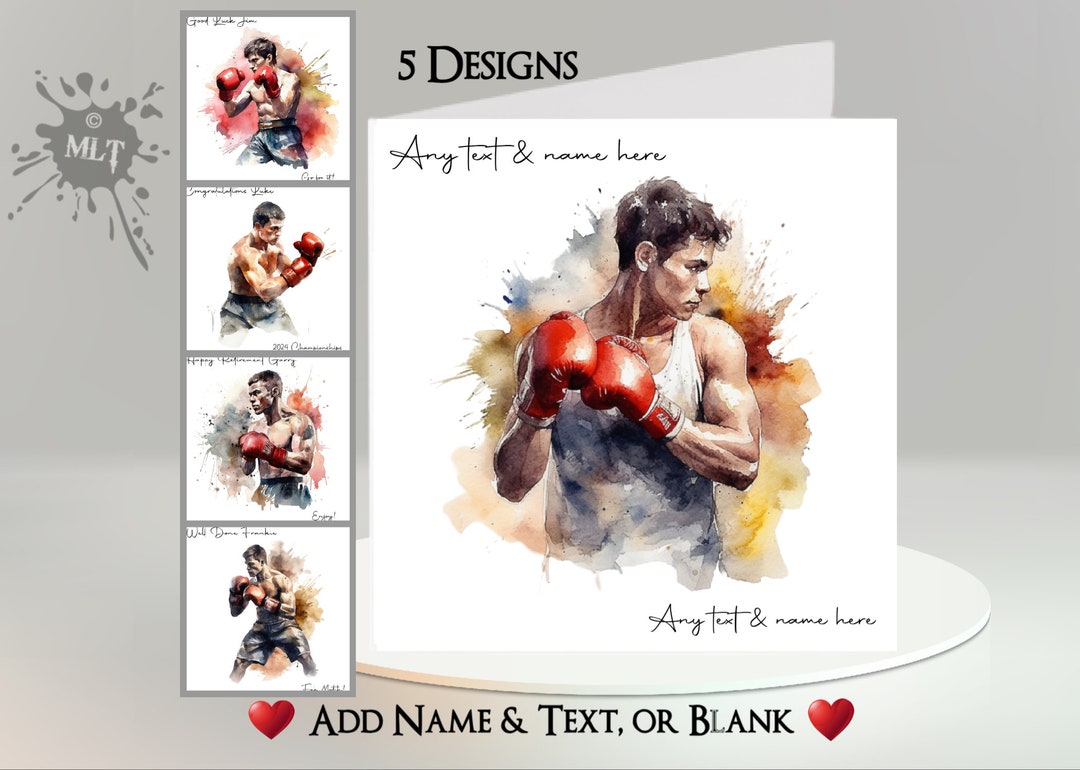 Boxing Card: Add Your Text + Name, Inside Message, or Blank. 5 Designs ...