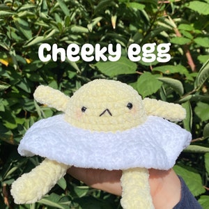 Cheeky crochet fried egg fluffy plush | Egg amigurumi teddy
