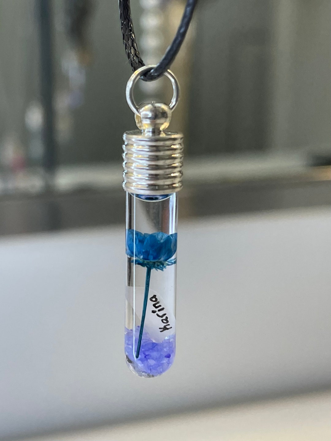 Name on Rice Necklace With Sand and Rose Etsy