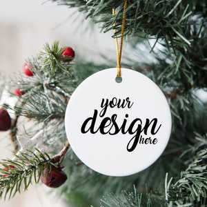 Christmas Ornament Mockup round white ceramic ornament blank white Holiday decoration mock-up wedding ornament mockup JPG Digital Download