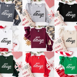 9 x Christmas Sweater Mockups Gildan 18000 Mockup Gildan Jumper Sweatshirt Mockup Boho Mockup Red Green Sand SVG Mockup JPG Digital Download