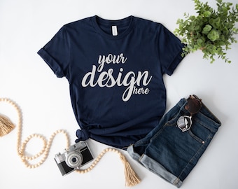 Sommer Tshirt Mockup Navy Bella Canvas Shirt Mockup 3001 Tshirt Mock Up Stock Foto T-Shirt SVG Mockup Sublimation JPG Digital Download