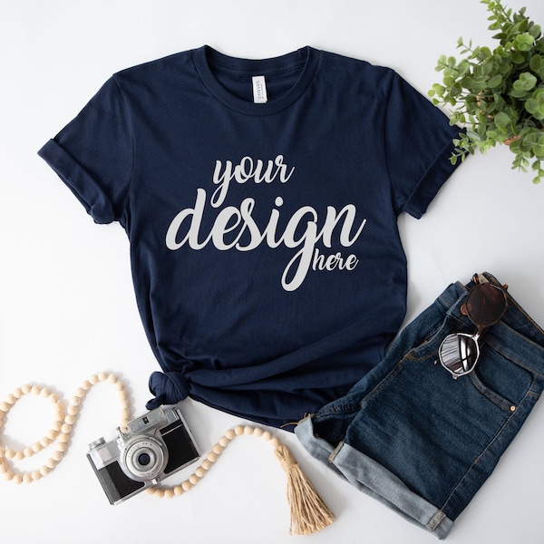 Summer Tshirt Mockup Navy Bella Canvas Shirt Mockup 3001 Tshirt Mock Up Stock Photo Tee SVG Mockup Sublimation JPG Digital Download