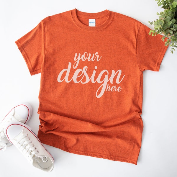 Antique Orange Gildan 5000 Shirt Mockup Tshirt Mock Up Orange Styled Stock Photo Tee Mockup SVG Mockup Sublimation JPG Digital Download