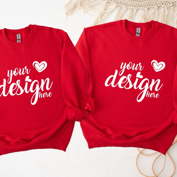 Couples Red Sweater Mockup His Hers Gildan 18000 Mockup Valentine's Day Gildan Sweatshirt Family mockup SVG Mockup JPG Digital Download