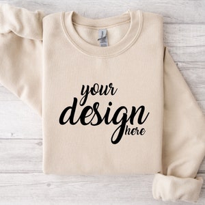 Sand Sweater Mockup Gildan 18000 Mockup Gildan Cream Sweatshirt Mockup Model Mockup Stock Photography SVG Mockup JPG Digital Download