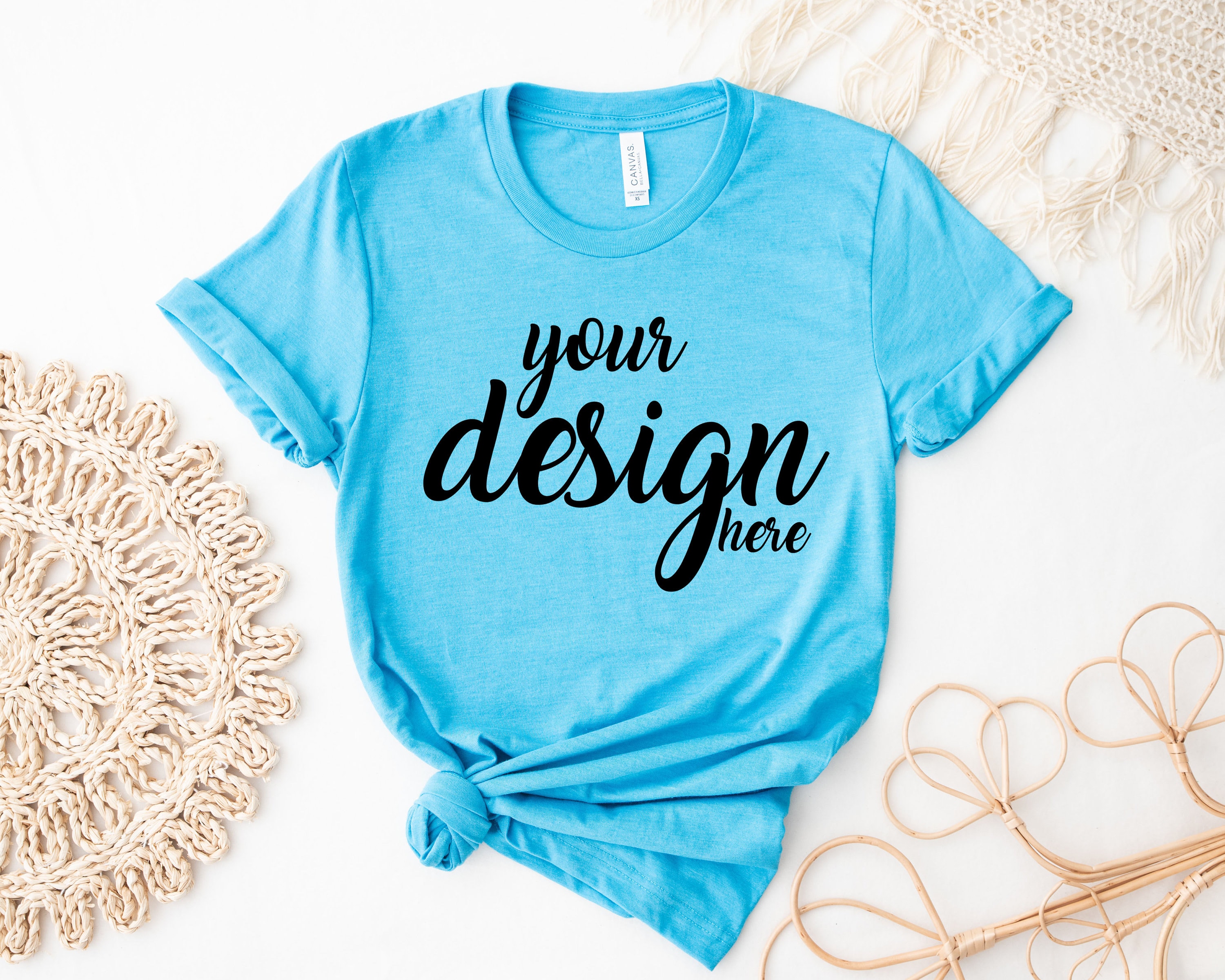 Heather Aqua Blue Bella Canvas Shirt Mockup 3001 Tshirt Mock - Etsy