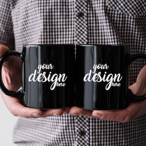 Mens Black Mug Mockup Fathers Day Mockup Man Holding Black Coffee Cup Mockup Stock Photo Father Dad Mug Photo Mock Up JPG Digital Download