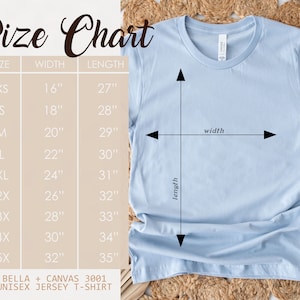 Light Blue Bella Canvas 3001 Shirt Tabla de tallas camiseta moderna Styled Stock Photo Tee Mockup SVG Mockup Sublimation JPG Descarga digital