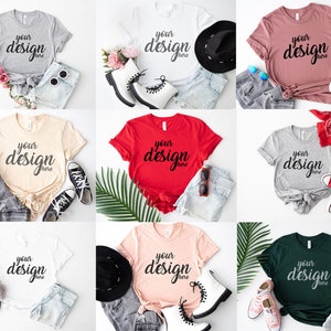 40 Bella Canvas 3001 Shirt Mockups Boho Tshirt Mock Up Styled Stock Photo Spring Blank Tee  Mockup Sublimation JPG Digital Download