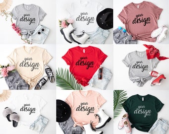 40 Bella Canvas 3001 Shirt Mockups Boho Tshirt Mock Up Styled Stock Photo Spring Blank Tee  Mockup Sublimation JPG Digital Download