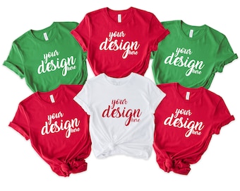 Christmas Bridal Party White Bella Canvas Shirt Mockup Hen Party Family Group Red Tshirt Mock Up Reindeer Tee Mockup SVG JPG Download
