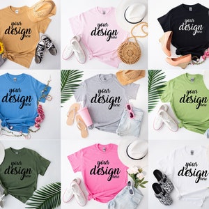 40 Gildan Shirt Mockups Gildan 5000 Mockup Gildan Tshirts Boho Tshirt Mock Up Styled Stock Photo Summer Blank Tee JPG Digital Download