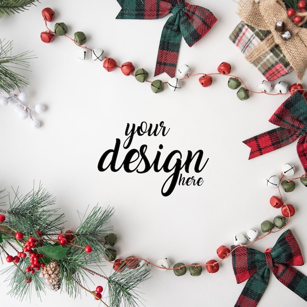 Christmas Flatlay, Product Background Mockup, Festive Mockup Styled Stock Photography, Photo Design Flat Lay Mock Up, JPG Digital Download
