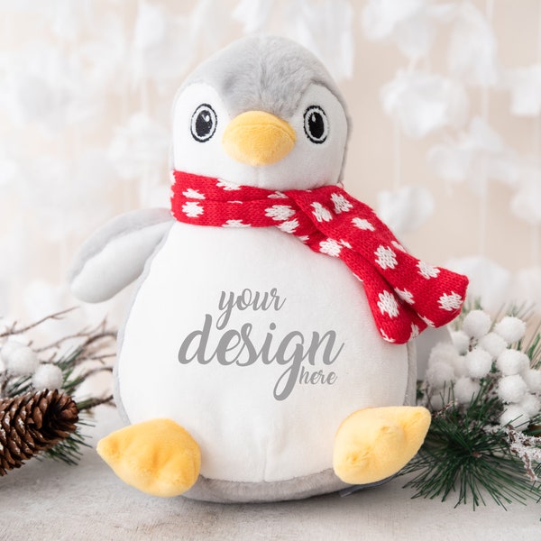 Christmas Penguin Mumbles Mockup Printme Teddy Bear Plush mockup Zippie Holiday soft toy mock-up personalised mockup JPG Digital Download