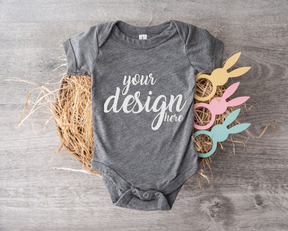 Grey Bella Canvas Baby Onesie Mockup Easter Vest Mock-up Modern
