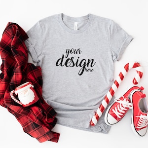 Athletic Heather Shirt Mockup Bella Canvas 3001 Mockup Grey tshirt Mock up Christmas Elf Santa holiday SVG Flatlay JPG Digital Download