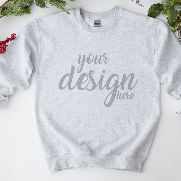 Ash Grey Sweater Mockup Gildan 18000 Mockup Gildan Christmas Sweatshirt Mockup Flatlay Mockup Stock Photo SVG Mockup JPG Digital Download