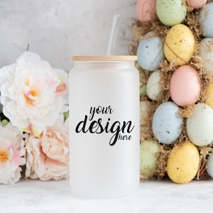 Frosted Libbey Glass Mockup Beer Can Glass Mockup Easter Styled Stock Photo Party Glass Mockup Wedding SVG Mock Up JPG Digital Download