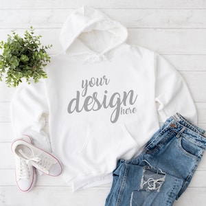 White Hoodie Mockup Gildan 18500 Mockup Gildan White Hooded Sweatshirt Mockup Stock Photography SVG Mockup JPG Digital Download