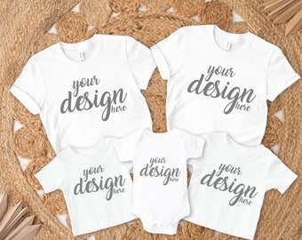 White Shirt Mockup Family Tshirt Mock Up Styled Baby Vest Babygrow Tee Mockup Boho SVG Mockup Mama and me Mommy DaddyJPG Digital Download