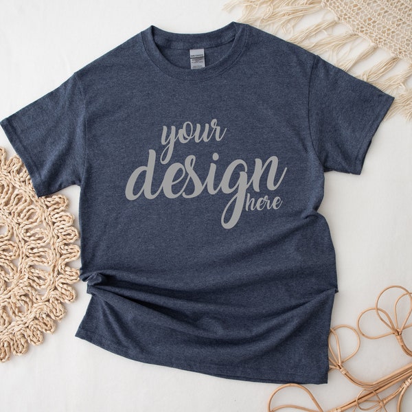 Boho Heather Navy Gildan 2000 Shirt Mockup modern Tshirt Mock Up Styled Stock Photo Tee Mockup SVG Mockup Sublimation JPG Digital Download