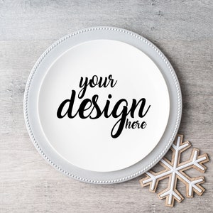 クリスマスイブ プレート モックアップ サンタのクッキー プレート モックアップ 冬スタイルのストックフォト フェスティバル モックアップ 昇華 Cricut JPG デジタル ダウンロード