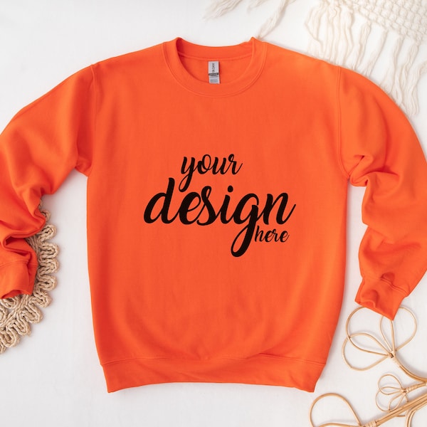 Orange Sweater Mockup Gildan 18000 Mockup Gildan Cream Sweatshirt Mockup Model Mockup Stock Photography SVG Mockup JPG Digital Download