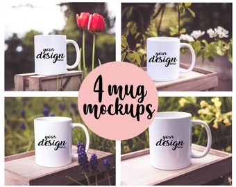 4 Mug MockUps Coffee Cup Mock up Bundle moderne Mock Up Styled Stock Photo Coffee Cup Mockup Outdoor Gardeners Mug JPG Digital Télécharger