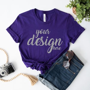 Boho Mockup Team Purple Bella Canvas Shirt Mockup 3001 Tshirt Mock Up Stock Photo Tee Mockup SVG Mockup Sublimation JPG Digital Download