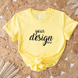 Boho Mockup Yellow Bella Canvas Shirt Mockup 3001 Spring Tshirt Mock Up Stock Photo Tee Mockup SVG Mockup Sublimation JPG Digital Download