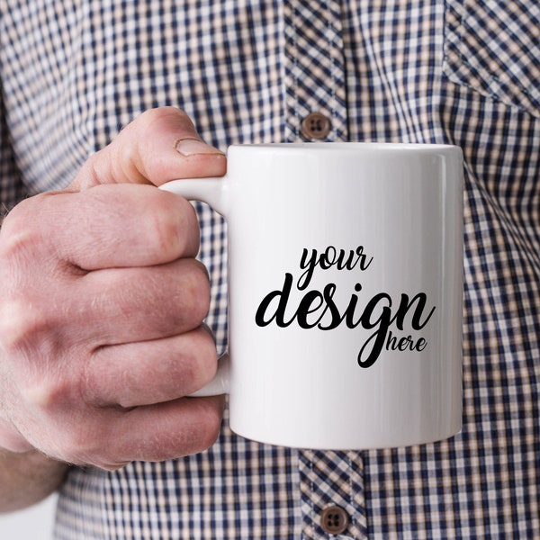 Mens Mug Mockup Fathers Day Mockup Man Holding White Coffee Cup Mockup Stock Photo Father Dad Mug Photo Mock Up JPG Digital Download