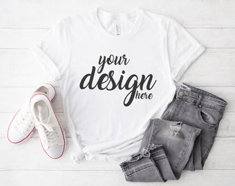 White Bella Canvas 3001 Shirt Mockup modern Tshirt Mock Up Styled Stock Foto T-Shirt Mockup SVG Mockup Sublimation JPG Digital Download