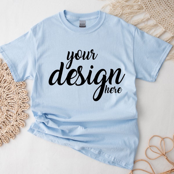 Boho Light Blue Gildan 2000 Shirt Mockup modern Tshirt Mock Up Styled Stock Photo Tee Mockup SVG Mockup Sublimation JPG Digital Download