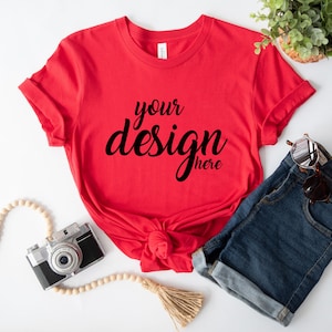 Boho Tshirt Mockup Red Bella Canvas Shirt Mockup 3001 Tshirt Mock Up Stock Photo Tee Mockup SVG Mockup Sublimation JPG Digital Download