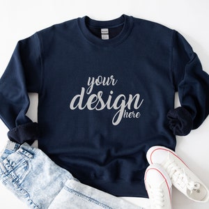 Navy Sweater Mockup Gildan 18000 Mockup Gildan Navy Blue Sweatshirt Mockup Model Mockup Stock Photography SVG Mockup JPG Digital Download