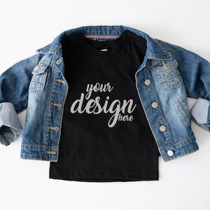 Kids Black Tshirt Mockup Boys Shirt Mock-up Gender Neutral Girls Baby T-shirt Mock Up Boho Stock Photo Toddler Tee 3001t mockup PG Download