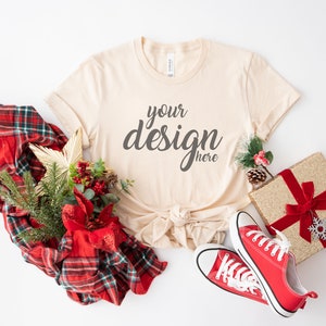 Christmas Bella Canvas 3001 Natural Shirt Mockup modern Tshirt Mock Up Styled Stock Photo Tee Mockup SVG Sublimation JPG Digital Download